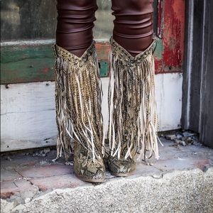 New Lucky/Blessed Snakeskin Zip Up Fringe Boots!